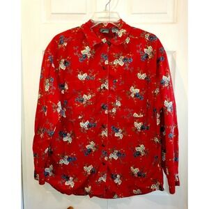 Vintage Liz Wear red‎ blouse with flower buttons size S